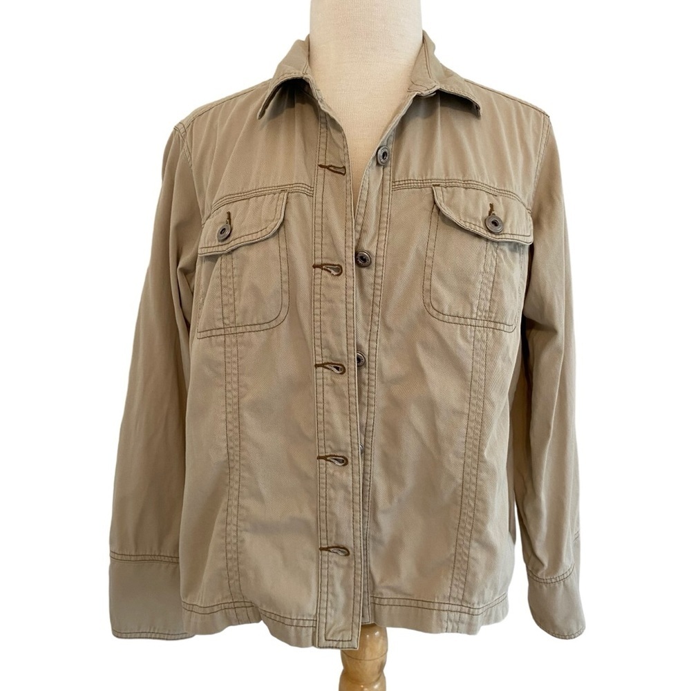 Columbia Sportwear denim trucker jacket 100% cotton lightweight beige Large